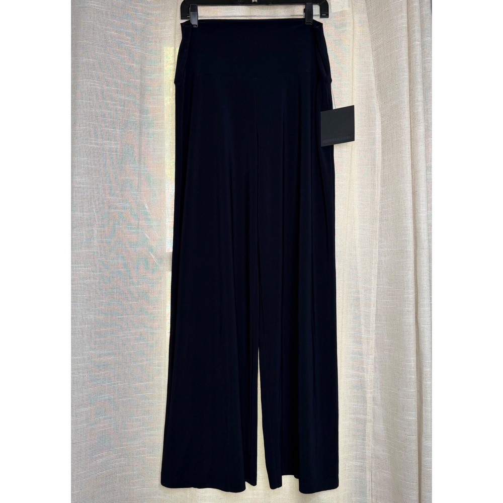 NWT Norma Kamali Straight Leg Pant Midnight Navy Blue Stretch Women's Size L/36